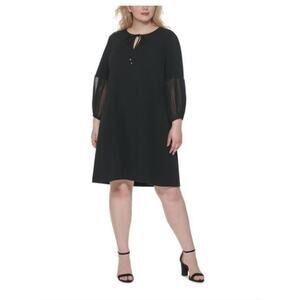 Tommy Hilfiger Women's Size 16W Black Puff Sleeve Sheath LBD Classic Dress